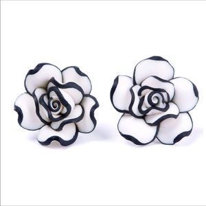Feminine Black and White Flower Rose Stud Earrings